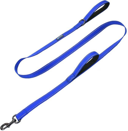 Max and Neo Double Handle Traffic Dog Leash - Reflective, Donates to Dog Rescue (Blue, 4 FT)