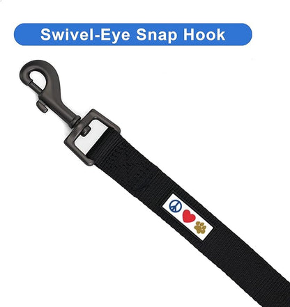 Pawtitas Personalized 6 ft Black Dog Leash XS/S Custom Name and Phone Embroidery Strong Nylon Leash for Small Breeds