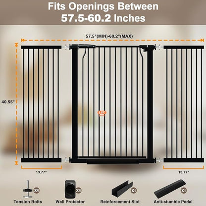 40.55" Extra Tall Dog Gate for Doorways Stairs, 57.5-60.2 in Extra Wide Baby Gate Walk Thru, Pressure Mounted Tall Pet Gates No Drill, Large Doggie Gates with Door, Auto Close Indoor, Black