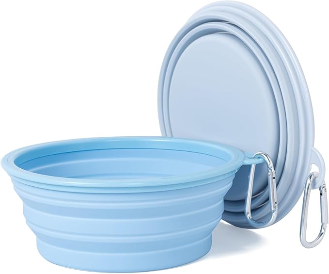 SLSON Collapsible Dog Bowl, 2Pack Macaron Color Pet Travel Bowls Silicone Foldable Water Feeder Dish for Small to Large Dogs Cat Walking Hiking Camping (Macaron Blue and Light Grey, Medium)
