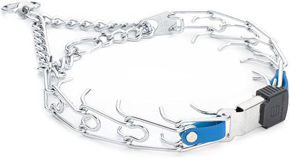 Herm Sprenger Chrome Plated Steel Dog Collar with Quick Release ClicLock Buckle and Biothane Insert Training Collar for Dogs Made in Germany (Cerulean Blue, 23in x 3.2mm(Neck Size up to19-20in))