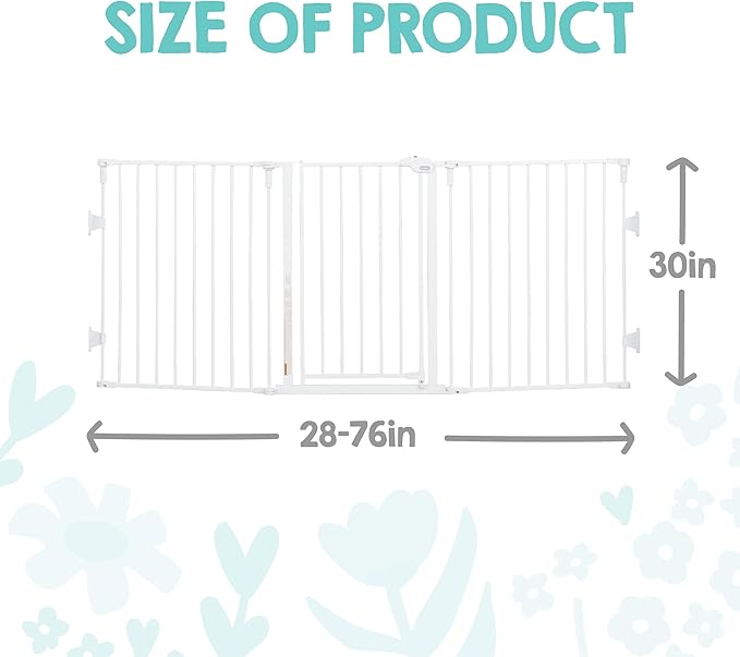 Regalo Safety 28"-76” Super Wide Configurable Baby Gate for Doorways & Open Spaces, 3-Panel Wall Mounted Safety Gate with Door for Babies, Toddlers & Pets, Includes Wall Mount Hardware
