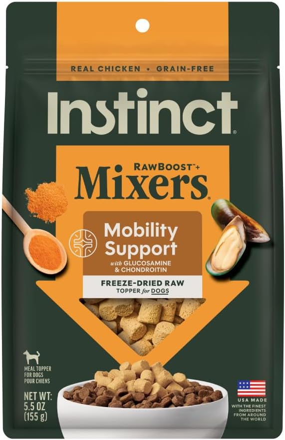 Instinct RawBoost Functional Mixers, Freeze Dried Dog Food Topper, Grain-Free, Real Chicken - Mobility Support, 5.5 oz. Bag