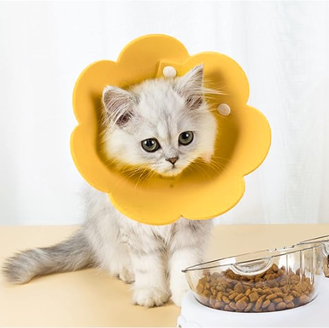 Pet Cone Collar, 3 PCS Cute Sunflower Shape Surgery Recovery Elizabethan Collars Adjustable Cone After Surgery Neck Collar for Cats and Dogs, Yellow and Pink and Orange