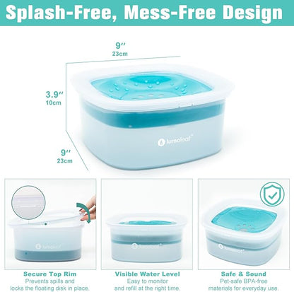 LumoLeaf No Spill Water Bowl for Dogs, Slow Feeder for Messy Drinkers, Drip-Free & Splash-Proof Design (Blue, 70oz).