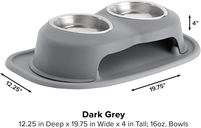 WeatherTech Double High Pet Feeding System - Elevated Dog/Cat Bowls - 4 inch High Dark Grey (DHC1604DGDG)