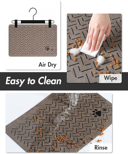 MontVoo-Absorbent Pet Feeding Mat-No Stains Quick Dry Dog Mat for Food and Water Bowl-Rubber Backing Dispenser Mat Accessories Supplies-Dog Bowl Messy Drinkers,(Brown,17"x28")