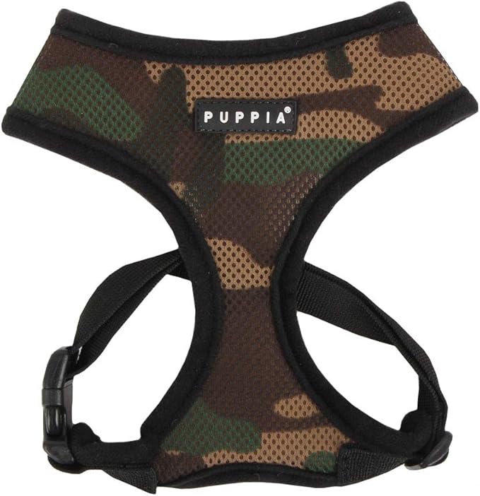Puppia Soft Dog Harness No Choke Over-The-Head Triple Layered Breathable Mesh Adjustable Chest Belt and Quick-Release Buckle, Camouflage, Medium
