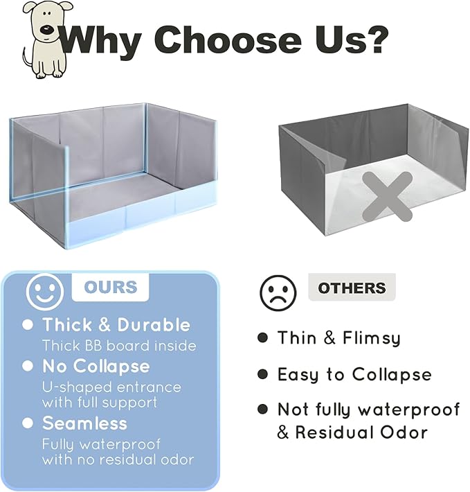 HQ4US 4LEGS Dog Litter Box, Pee Pad Holder Foldable, 22''x 22'' Indoor Dog Potty Tray for Medium Dogs, High Walls, Seamless, No Assembly, Waterproof, Easy to Clean, No Spill,Portable for Travel