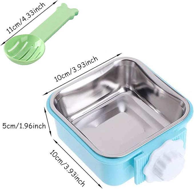 kathson 3PCS Crate Dog Bowl Hanging Cage Food Bowl Stainless Steel Removable Pet Food Spoon Water Feeder Bowls Coop Cup for Puppy Cat Bird Rabbit