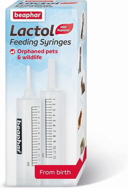 Beaphar | Lactol Feeding Syringes | for use with Milk Replacer | Helps Feed New-Born, Convalescing & Sick Pets | Specially Designed for Young Animals | 2 x 12ml Syringes