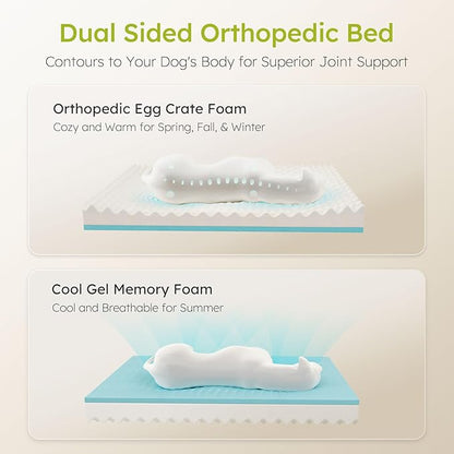 Dog Beds for Large Dogs, Orthopedic Dog Bed with Cooling Gel Memory Foam, Waterproof Large Pet Bed with Removable Washable Cover, 36" Pet Sofa Couch Dutch Velvet with Bone Toy, Peach Pink