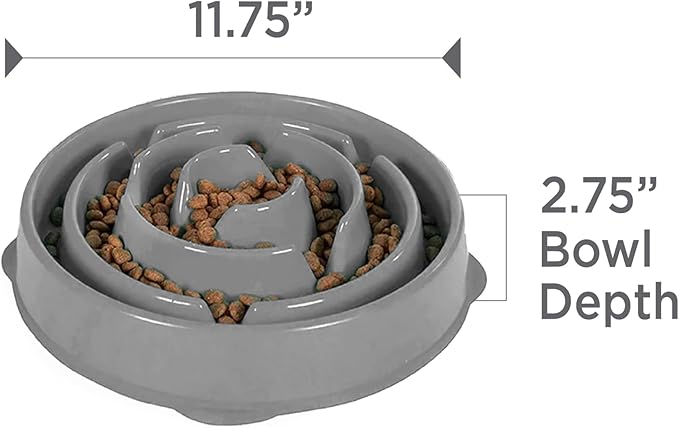 Outward Hound Fun Feeder Slo Bowl – Large 4‑Cup Capacity, Slow Feeding, Medium to Large Dogs, Non‑Slip, Gray, Drop Pattern