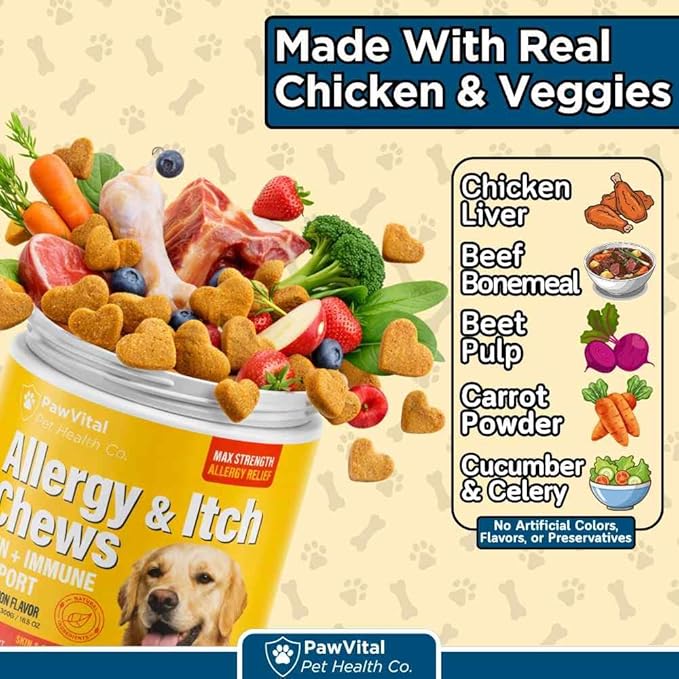 Dog Allergy Chews - 200ct Dog Allergy Relief for Itching Skin & Paw Licking - Allergy and Immune Chews for Dogs with Probiotics & Colostrum - Anti Itch Supplement for Seasonal Allergies, Salmon Flavor