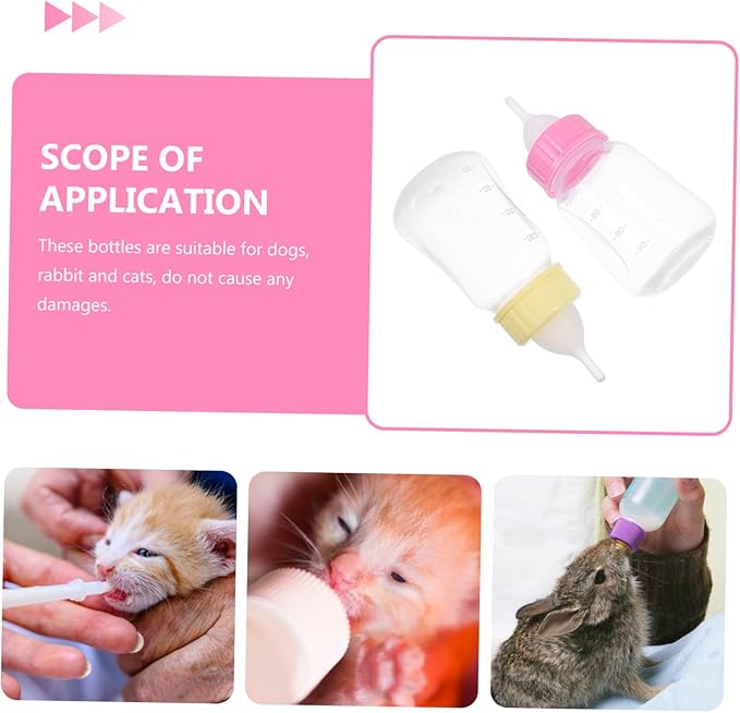 KESYOO 2PCS Leak Proof Kitten Milk Bottle Sturdy Plastic PET Feeder Nipple for Nursing Small Cats and Puppies for Newborn Animal Feeding