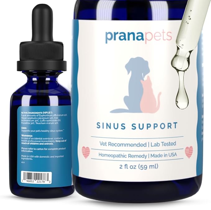 PranaPets Sinus Support Liquid Supplement for Pets | Naturally Supports Cat & Dog Sinus Relief | Natural Formula for Congestion