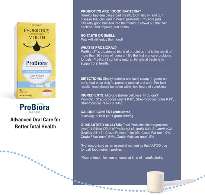 Probiora for Dogs | Dog Probiotic Supplement for Oral Care | Pet Probiotics to Reduce Bad Breath | Dog Nutritional Supplement for Dental Health | 30 Servings (Pack of 3, Jar)