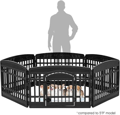 IRIS USA Dog Playpen with Door, 24” 6 Panel Pet Exercise Pen – Indoor Outdoor Puppy Play Pen, Portable Plastic Pet Fence for Small Medium Dogs, Foldable 61” x 61” x 24”, Black