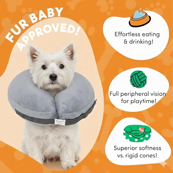 PAWRELIEF Soft Inflatable Dog Cat Cone Collar – Pet Recovery & Protective Dog Neck Collar for Small Dogs Cats to Prevent Scratching, Licking (Gray, Small)
