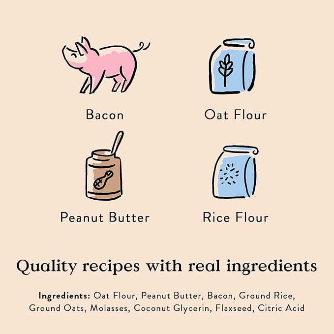 Bocce's Bakery Bac'N Nutty Training Treats for Dogs, Wheat-Free Dog Treats, Made with Real Ingredients, Baked in The USA, Natural & Low Calorie Training Bites, PB & Bacon Recipe, 6 oz