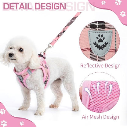 KOOLTAIL Dog Harness for Small Medium Dogs ,Dog Harness and Leash Set, Step in No Pull Soft Mesh Padded Adjustable and Reflective Pet Vest Harness Puppy, Plaid Extra Harness for XS S Dogs, Pink M