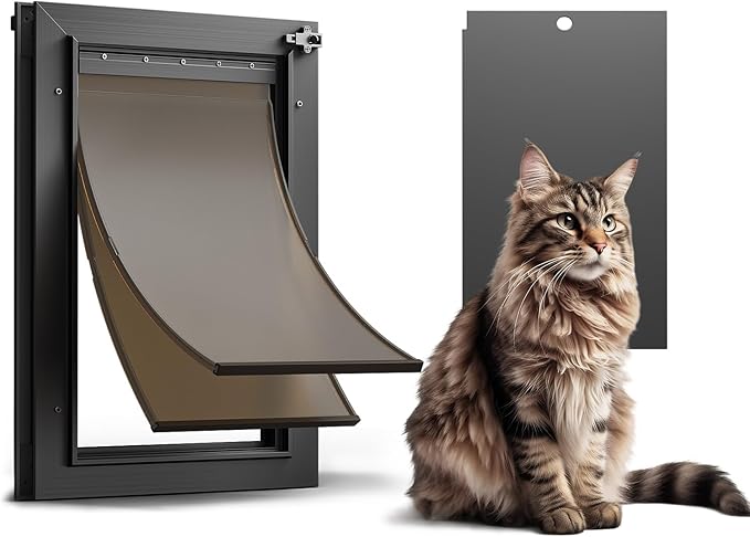 Cat Door for Door, All Aluminum Frame, Small Pet Door for Interior and Exterior, Heavy Duty Doggy Door, Double Magnetic Flaps, Thermal Tnsulation, Energy Efficient, Sliding Lock Panel(Pets Up to 22Lb)