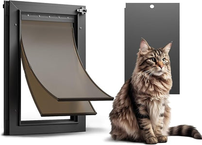 Cat Door for Door, All Aluminum Frame, Small Pet Door for Interior and Exterior, Heavy Duty Doggy Door, Double Magnetic Flaps, Thermal Tnsulation, Energy Efficient, Sliding Lock Panel(Pets Up to 22Lb)