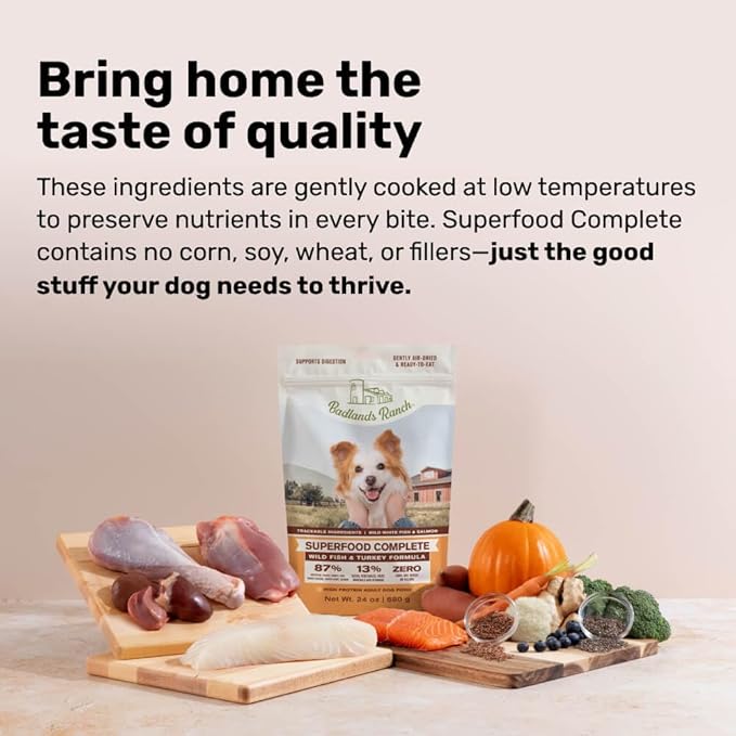 BADLANDS RANCH by Katherine Heigl – Superfood Complete Air-Dried Wild Fish & Turkey Dog Food – High Protein with Superfoods for Daily Wellness & Consistent Nutrition – 64 oz