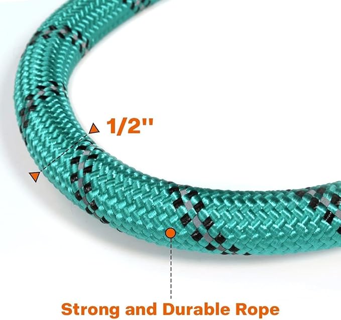 Taglory Rope Dog Leash 5 FT with Comfortable Padded Handle, Highly Reflective Threads Leash and Anti-Tangle Clip for Walking Medium Large Dogs, 1/2 inch, Turquoise