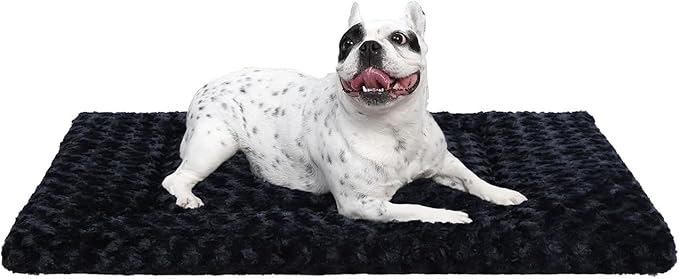 Washable Dog Bed Mat Soft Dog Crate Pad Fluffy Pet Kennel Beds Sleeping Mattress with Non-Slip Bottom for Large Jumbo Medium Small Dogs, 29 x 18 Inch, Black