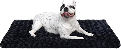 Washable Dog Bed Mat Soft Dog Crate Pad Fluffy Pet Kennel Beds Sleeping Mattress with Non-Slip Bottom for Large Jumbo Medium Small Dogs, 29 x 18 Inch, Black