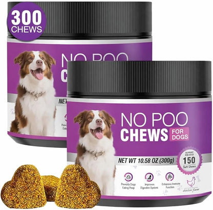 300 Chews No Poo Chews-No Poop Eating Deterrent for Dog-Coprophagia Deterrent for Dogs-Prevent Stop Dogs from Eating Poop Supplement with Digestive Enzymes&Probiotics-Breath Freshener-Chicken