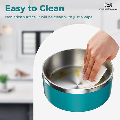 WENBOKMIN Dog Bowl, Stainless Steel Dog Food and Water Bowl with Non Slip Quiet Bottom, Easy to Clean, Dishwasher Safe, 64oz, Lake Blue