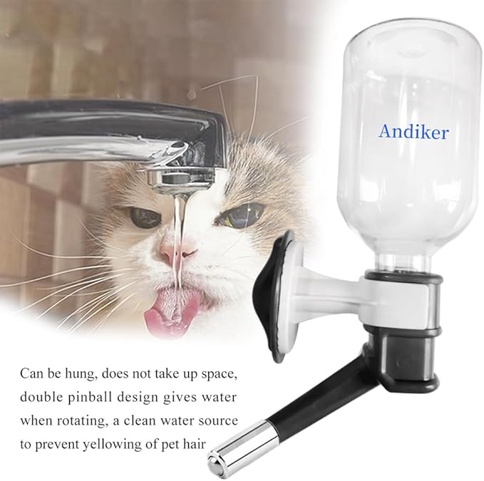 Andiker No-Drip Dog Water Dispenser Bottle-Dog Kennel Cage Water Dispenser Water Drinker Kettle for Pets can be Raised and Lowered Drinking Water Feeding Cage Water Bottle for Dogs (Black)