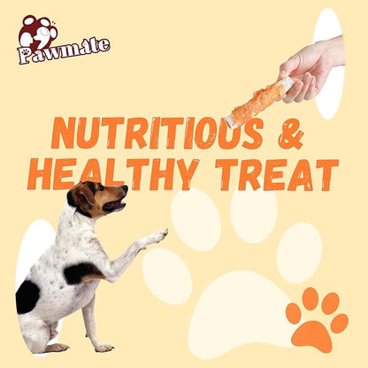 Pawmate Dog Treats Large Breed, Chicken Wrapped Rawhide Sticks with Sweet Potato Sandwich, Rawhide Dog Chews Training Rewards Snacks for Small Medium Large Dogs, 6-7 Counts, 10.6 oz