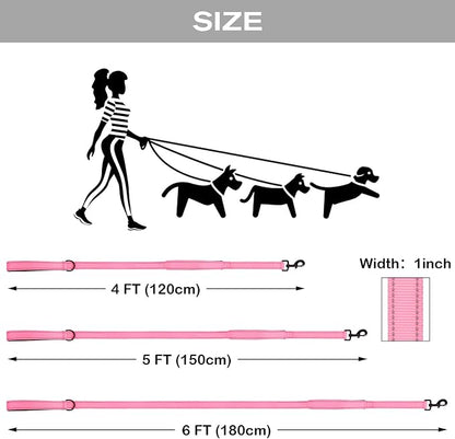 Joytale Dog Leash Heavy Duty for Large Dogs that Pull, Double Handle for Traffic Control, Double-Sided Reflective Leashes for Large Medium Dogs Night Safety, 6FT, Pink