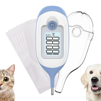 Pet Thermometer, Friendly Short Probe,Comfort Flexible,10-Sec Reading, Rectal Thermometer for Dogs Cats,30 Probe Covers Include