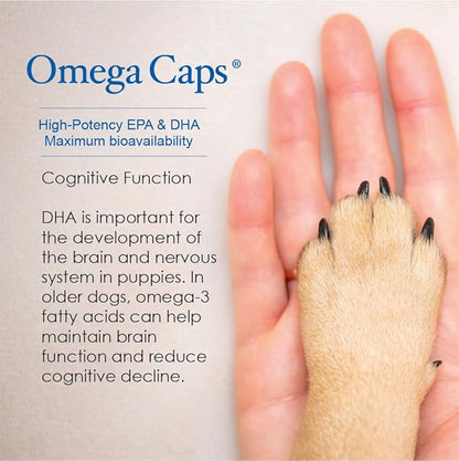 Omega Caps HP Snip Tips for Cats and Small Dogs High Potency EPA and DHA Maximum Bioavailability Fish Oil Supplement Vet Formulated Made in USA Skin Coat Joint and Heart Health 60 Capsules