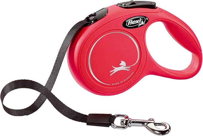 FLEXI® Classic XS Tape Retractable Dog Leash (Red)-10 ft for Extra Small, Tiny Dogs up to 26 lbs| Ultra Compact Pocket-Size, 3-Finger Grip, German Quality| Tangle-Free, One-Hand Brake, Pause & Lock