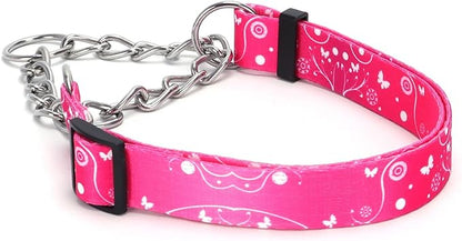 Martingale Dog Collar with Stainless Steel Chain - Limited Chain Cinch Training Collar for No Pull Training Dog - Flower Multicolor Cute Patterns - Premium No Slip Collar (HA12NO6, S)