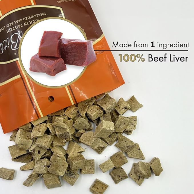 Freeze Dried Premium Training Treats for Dogs, All Natural Pure Beef Liver, Low Calorie, No Additives or Preservatives, Made in USA, 60 Count (16 Oz)