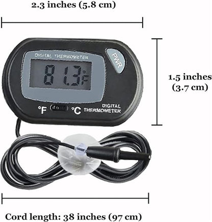 SunGrow Digital Betta Thermometer for Tropical Aquarium Fish, Black Color, Suction Cups and 1 Battery Included, 1 pc per Pack