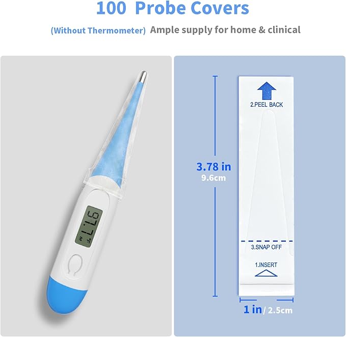 Bundle of Light Blue Oral Thermometers & Thermometer Covers Disposable - 100 pcs