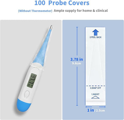 Bundle of Light Blue Oral Thermometers & Thermometer Covers Disposable - 100 pcs