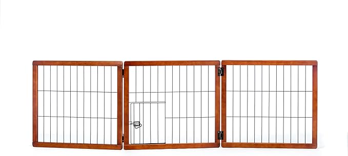 Carlson 22"-62" Super Wide Dog Gate with Small Pet Door, Premium Wooden 3-Panel Pet Gate for Doorways & Hallways