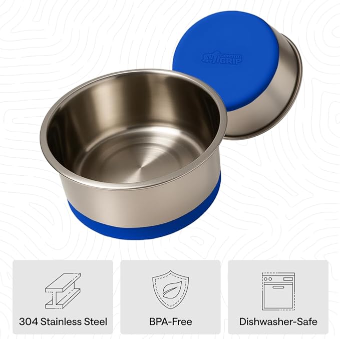 GORILLA GRIP Dog Bowls, Food Grade 304 Stainless Steel, Holds 6 Cups Each (48 fl oz) Food and Water Bowl for Feeding Dogs and Cats, Dishwasher Safe, Rust Resistant, BPA Free Rubber Base Set of 2 Blue