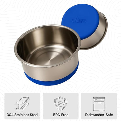 GORILLA GRIP Dog Bowls, Food Grade 304 Stainless Steel, Holds 6 Cups Each (48 fl oz) Food and Water Bowl for Feeding Dogs and Cats, Dishwasher Safe, Rust Resistant, BPA Free Rubber Base Set of 2 Blue