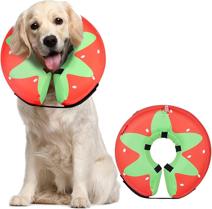 MIDOG Soft Inflatable Dog Cone,Donut E-Collar Alternative for After Surgery, Prevents Licking,Allowing Normal Eating & Vision,Comfortable Recovery Collar for Small Medium Large Dogs&Cats,Strawberry-L