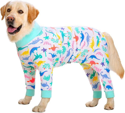 White Dinosaur Surgery Recovery Suit female male for Dogs After Surgery Medium Large Dogs Onesie,Lightweight Dog recovery suit for Shedding Prevent Licking Surgical Wound,Dog Pajamas Pjs ,Full Belly