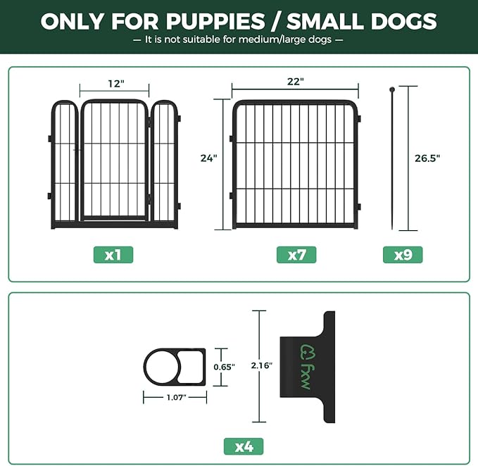 FXW Rollick Dog Playpen with Anchor Kit (Pack of 4) – 24 Inch 8-Panel Dog Pen for Small & Medium Dogs, Stable & Safe Indoor/Outdoor Play│Patented